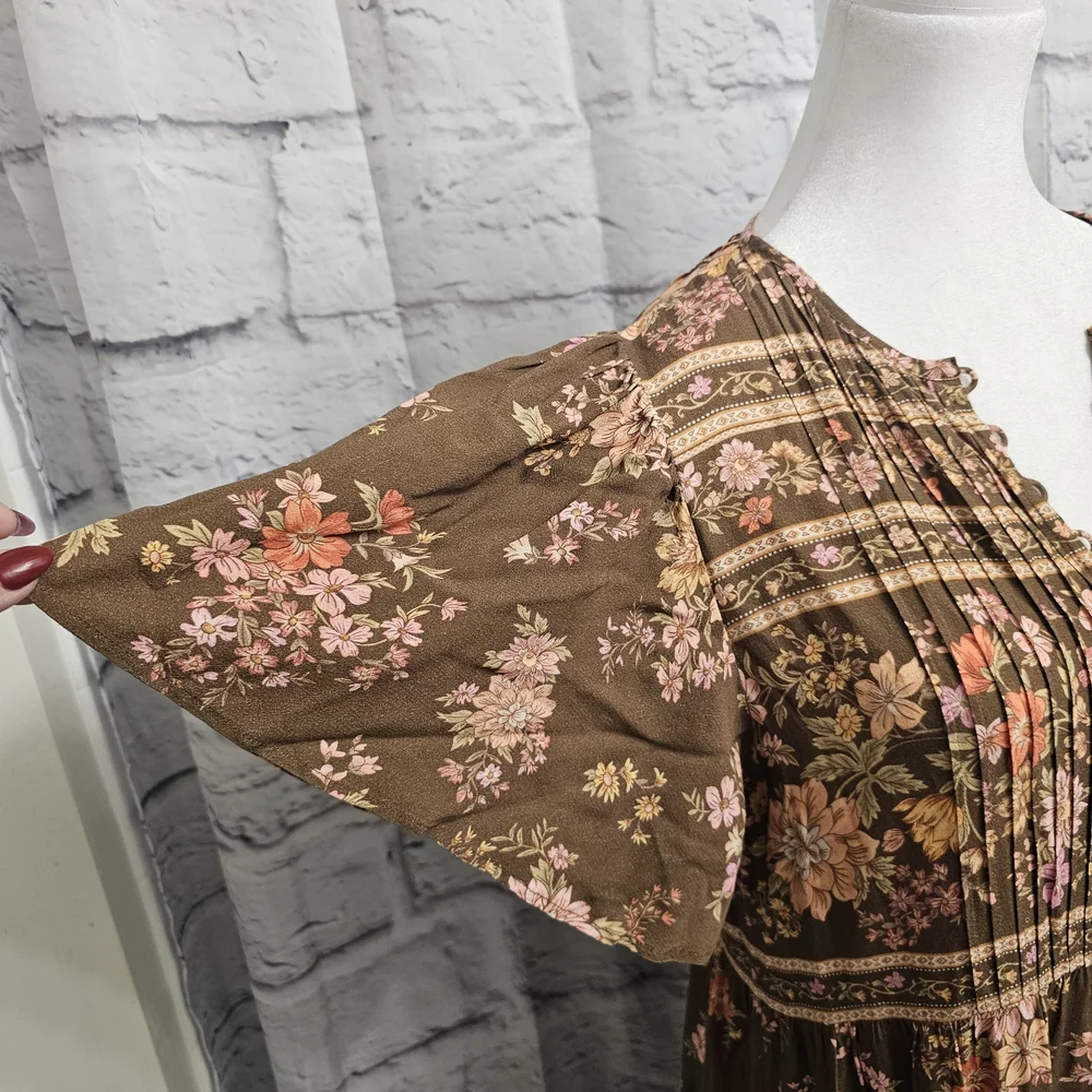 Spell The Meadowland Flutter Sleeve Dress In Hazelnut Size Small - Picture 7 of 16